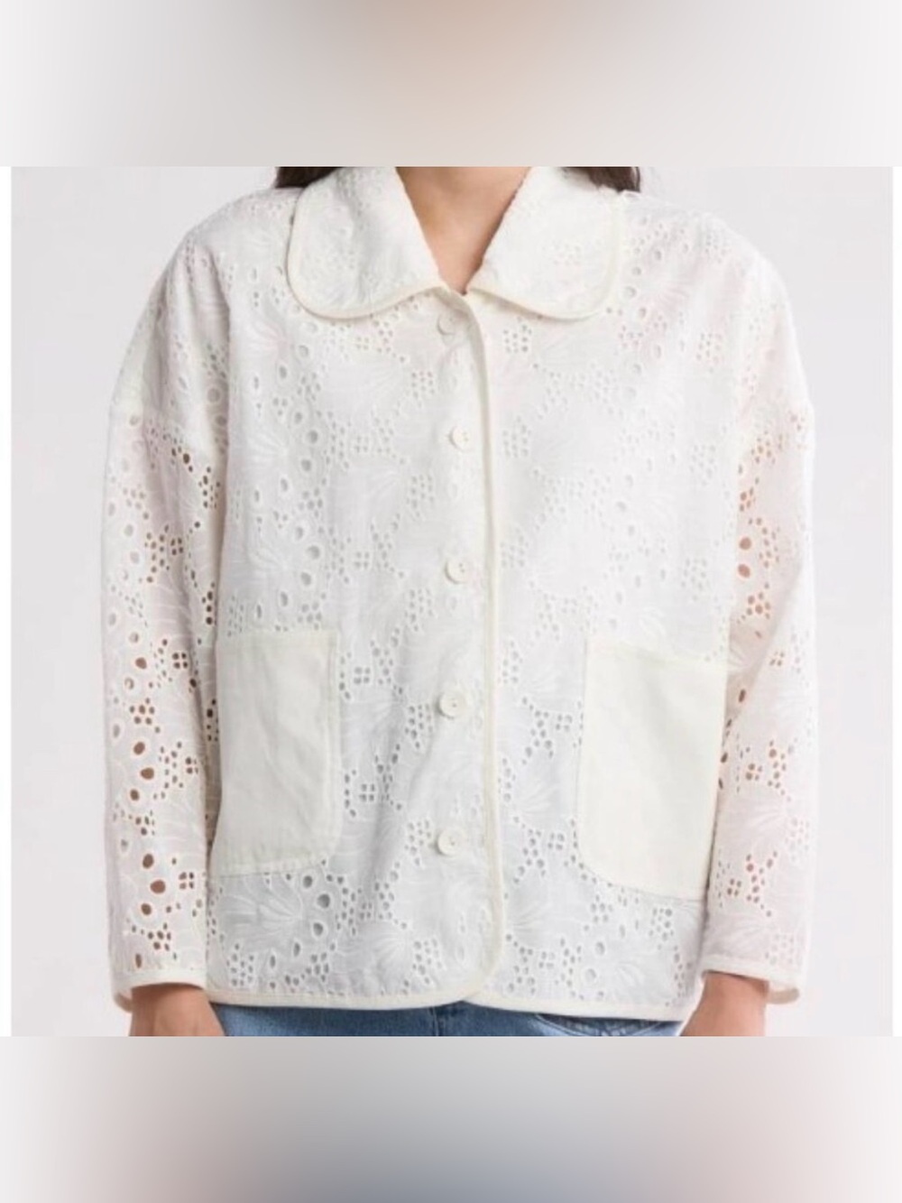 Women’s White Eyelet Button-Up Jacket